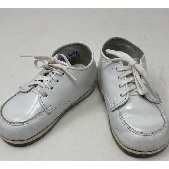 Vintage Stride Rite Hard Sole Baby Shoes Size 5-1/2 EE White Leather Made in USA - Picture 3 of 10
